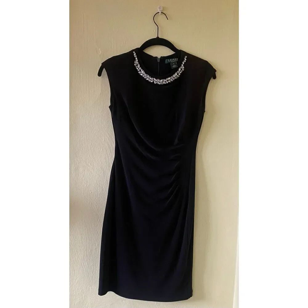 Black jewel neckline cocktail dress Lauren Ralph Lauren